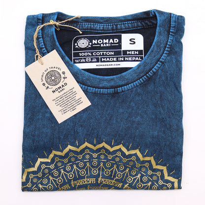 T-Shirt (S) Stone Washed - Mandala - Blau