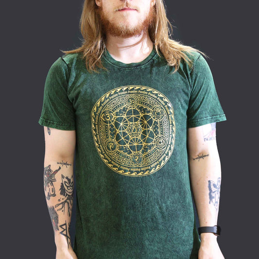 T-Shirt (L) Stone Washed - Chakra - Grün