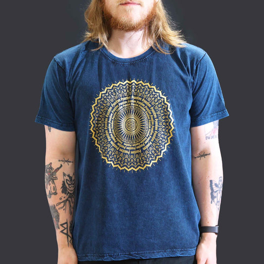 T-Shirt (L) Stone Washed - Mandala - Blau