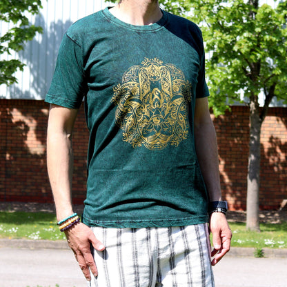 T-Shirt (M) Stone Washed - Hamsa - Grün