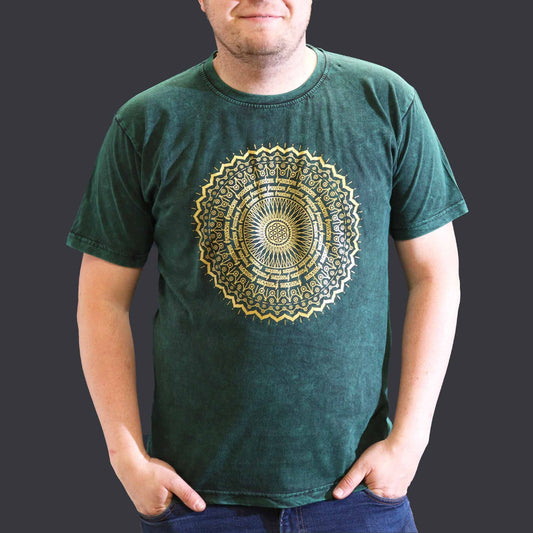 T-Shirt (XL) Stone Washed - Mandala - Grün