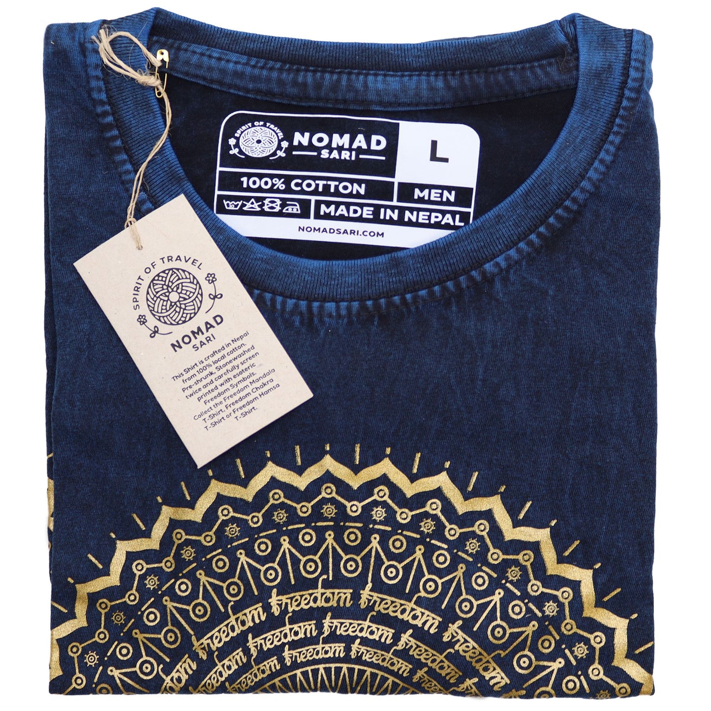 T-Shirt (L) Stone Washed - Mandala - Blau