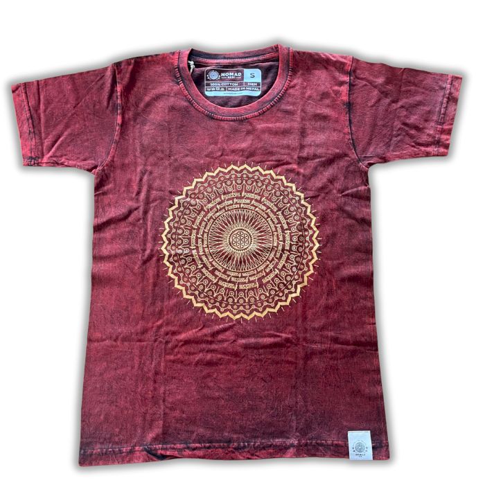 T-Shirt (M) Stone Washed - Mandala - Maroon