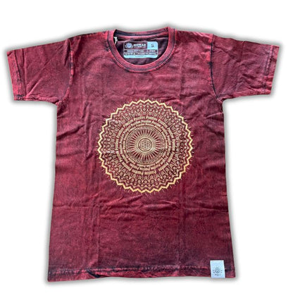T-Shirt (M) Stone Washed - Mandala - Maroon