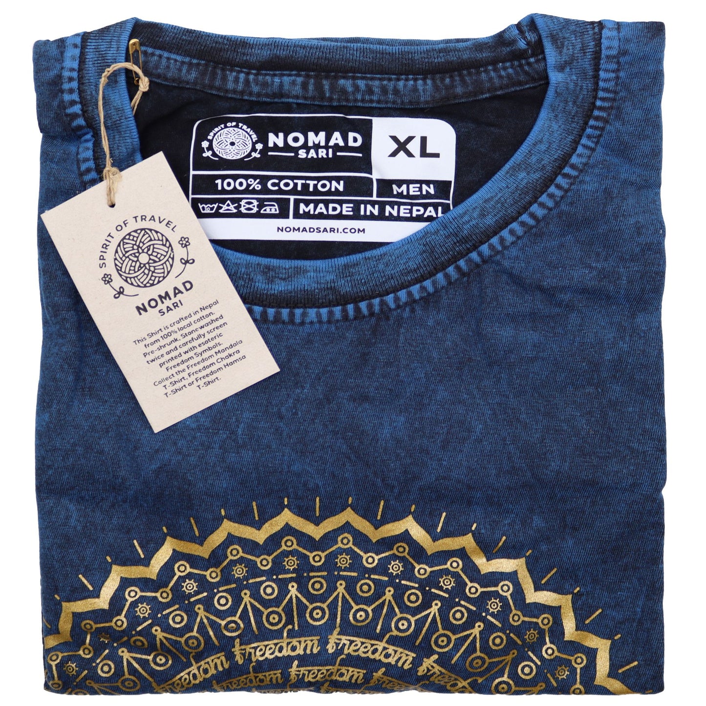 T-Shirt (XL) Stone Washed - Mandala - Blau