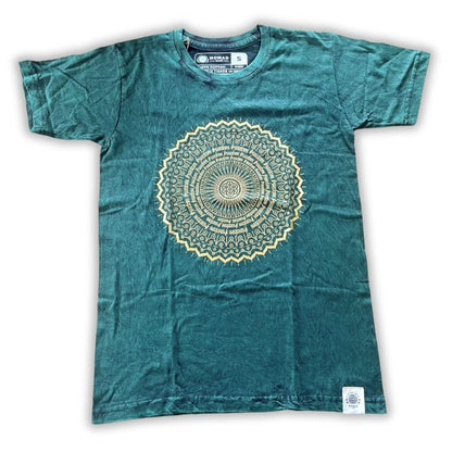 T-Shirt (L) Stone Washed - Mandala - Grün