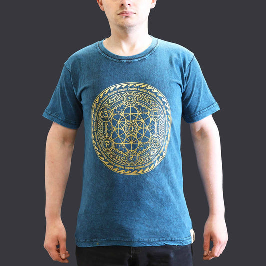 T-Shirt (S) Stone Washed - Chakra - Blau
