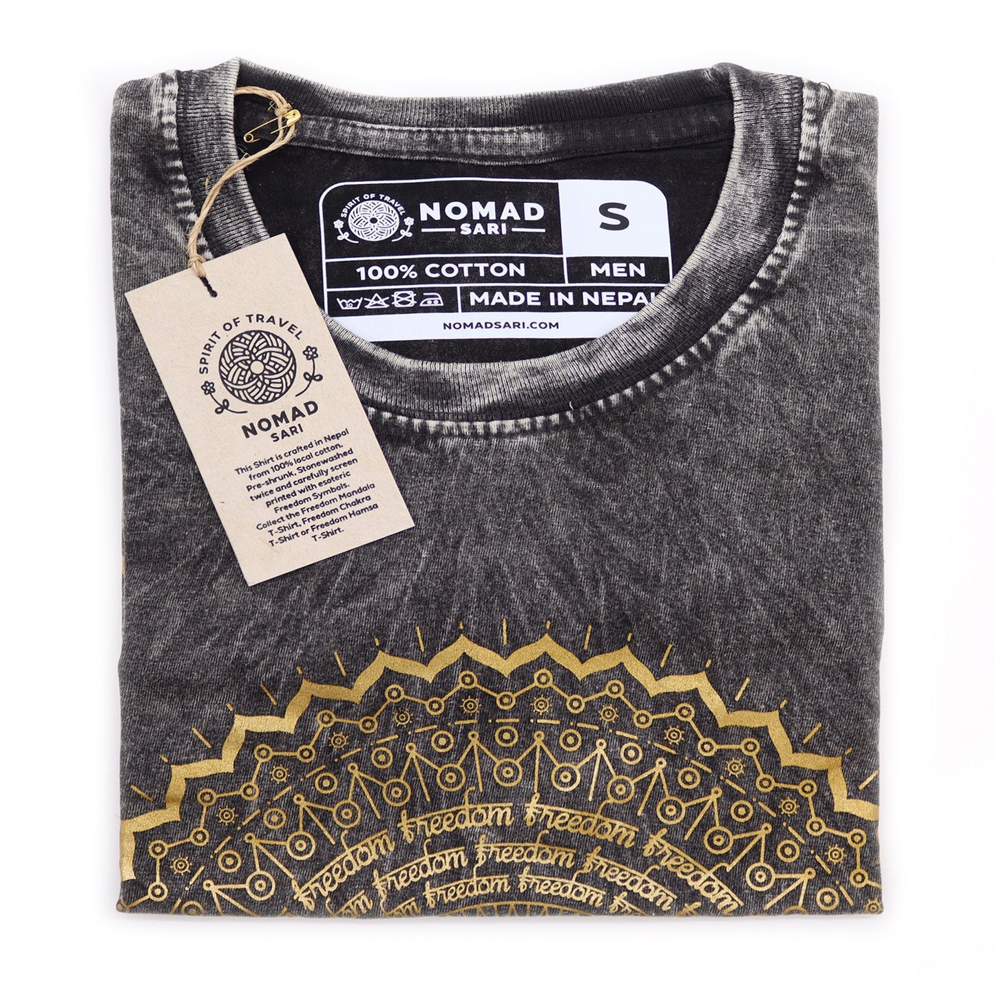 T-Shirt (S) Stone Washed - Mandala - Dunkelgrau