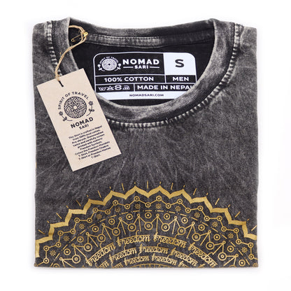 T-Shirt (S) Stone Washed - Mandala - Dunkelgrau