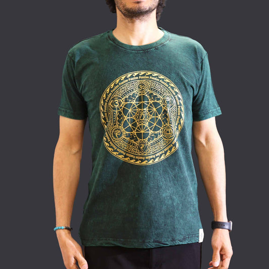 T-Shirt (M) Stone Washed - Chakra - Grün